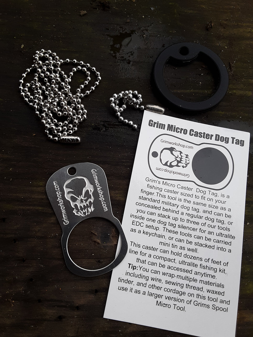 Micro caster fishing dog tag from Grimworkshop